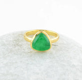 Green Aventurine Ring - Gemstone Ring - Handmade Ring - Pure Silver - 10mm Trillion - Gold Plated Jewelry - Gift for Her - Jewelry for Women
